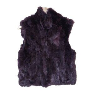 Adrienne Landau Fur Vest Womens  S Burgundy Real Rabbit Lined Short Pockets Luxe